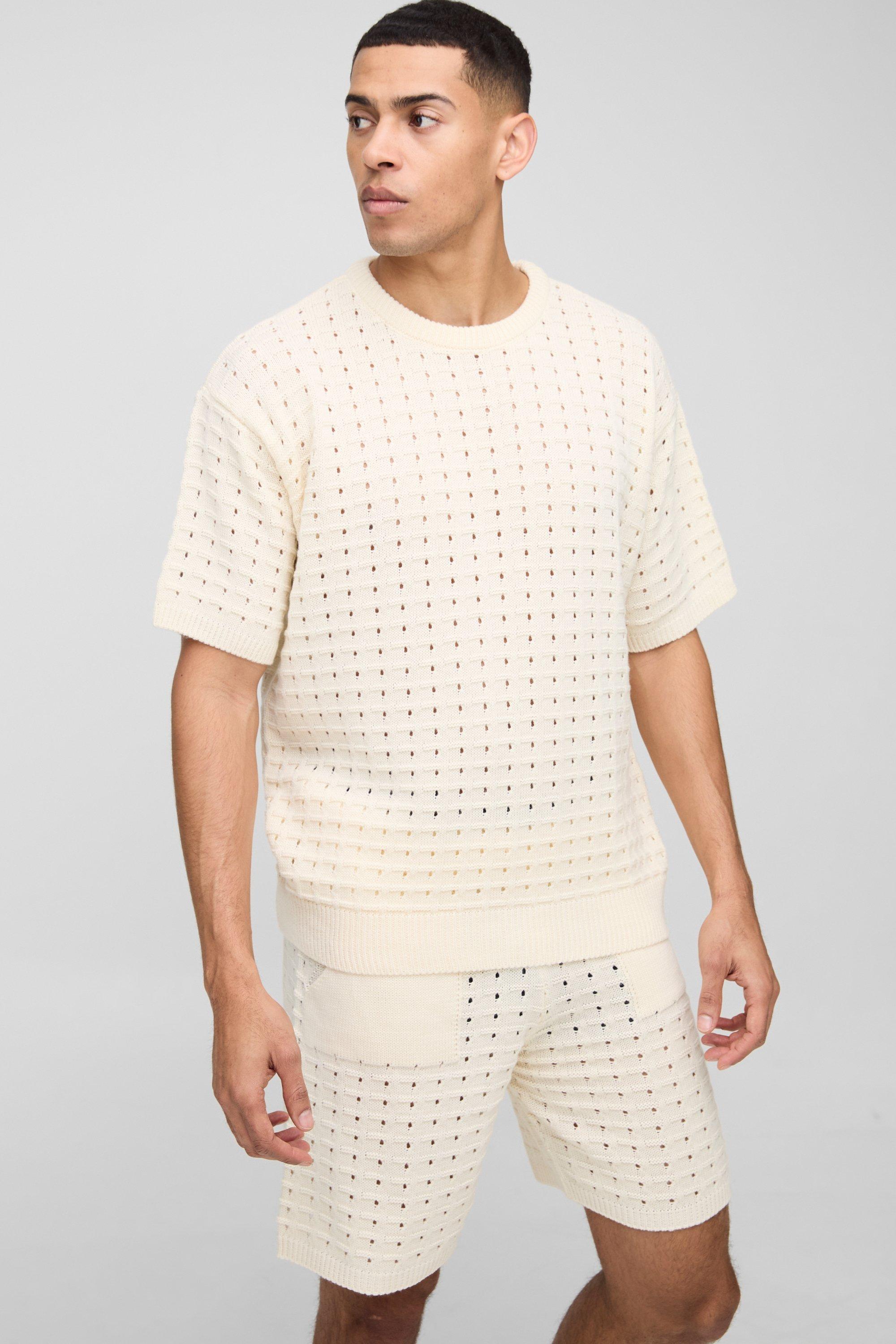 Tuta sportiva oversize in maglia con T-shirt & pantaloncini, Cream