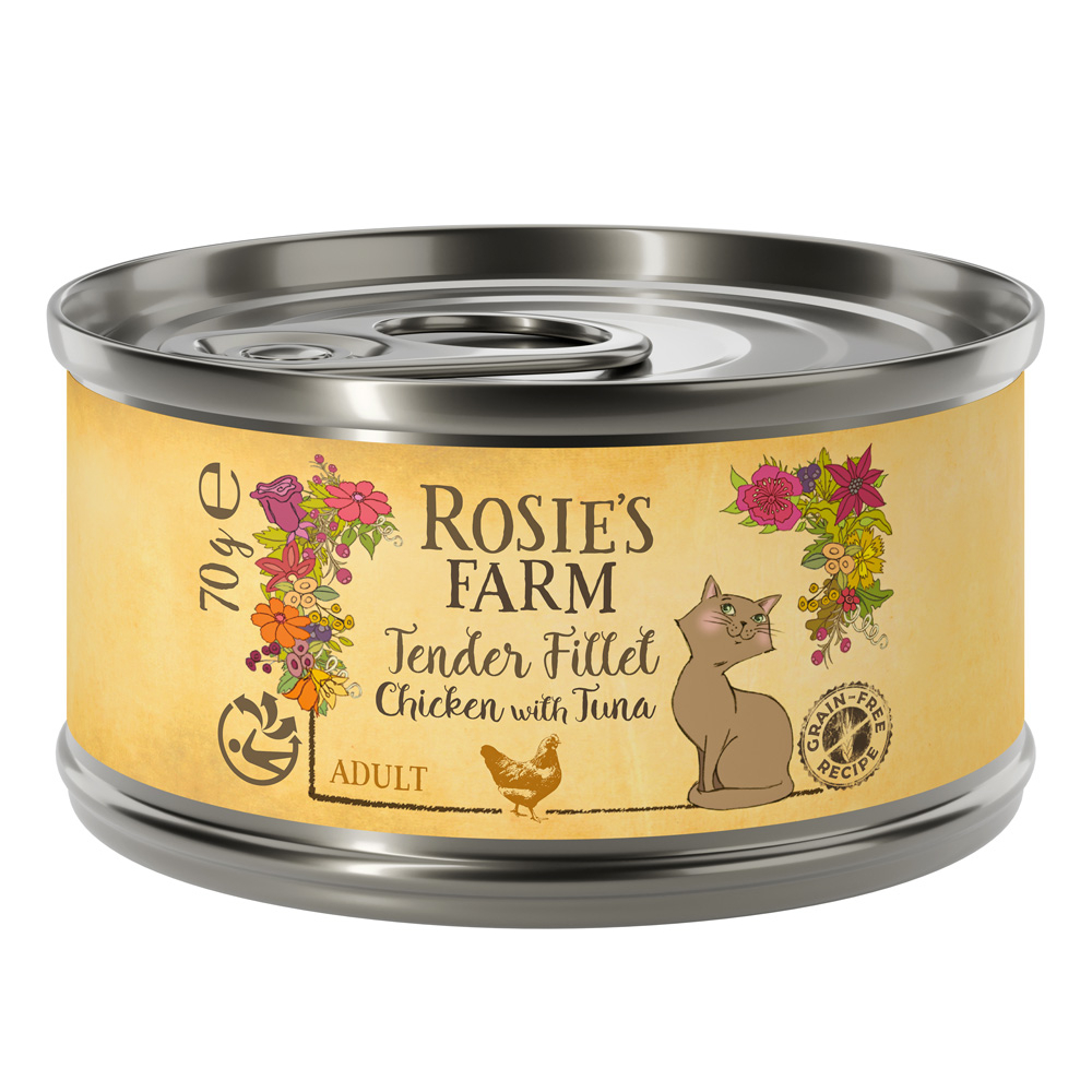Rosie's Farm Tender Filet 12 x 70 g umido gatto - Pollo con Tonno