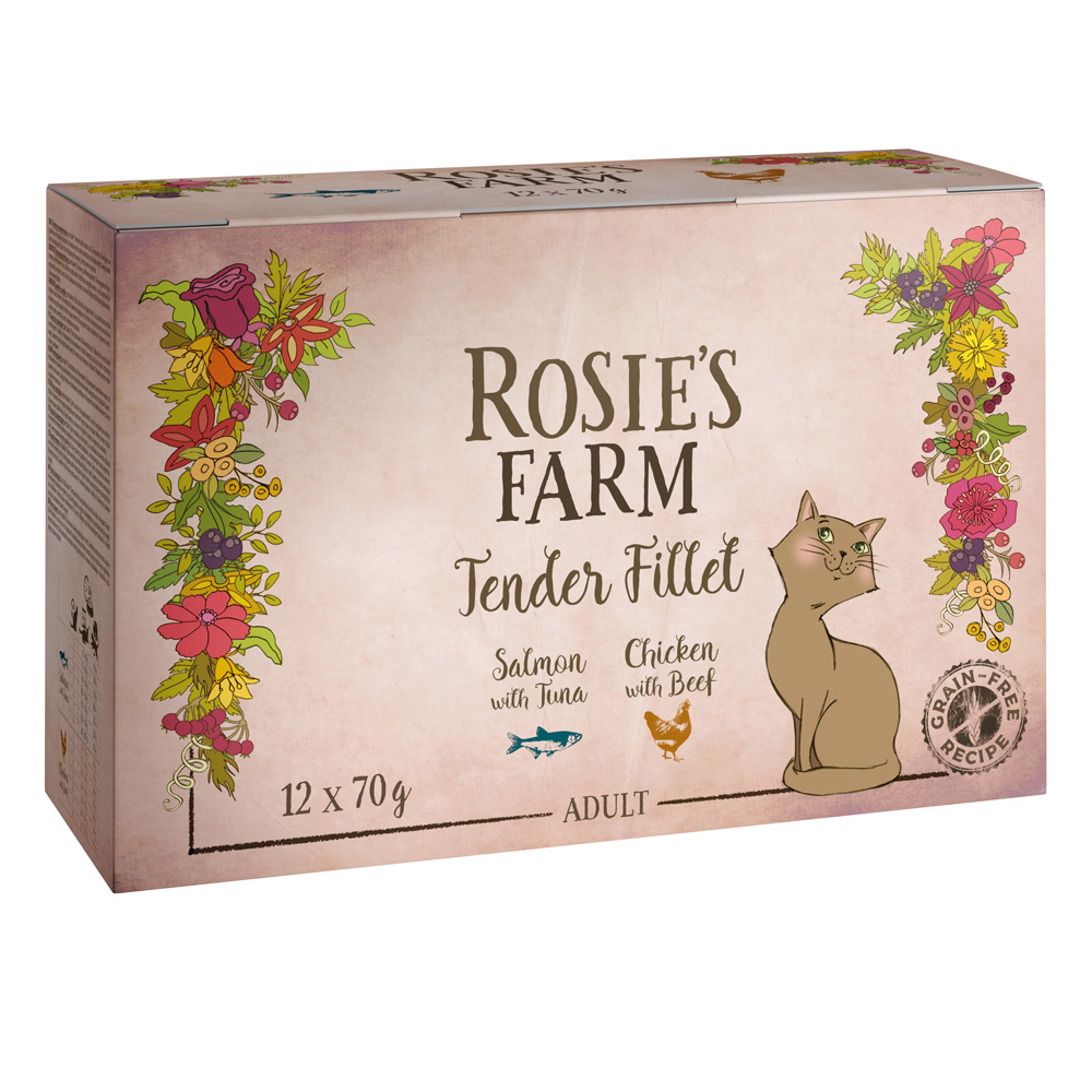 Rosie's Farm Tender Filet 12 x 70 g umido gatto - Mix: 6x Salmone con Tonno, 6x Pollo con Manzo