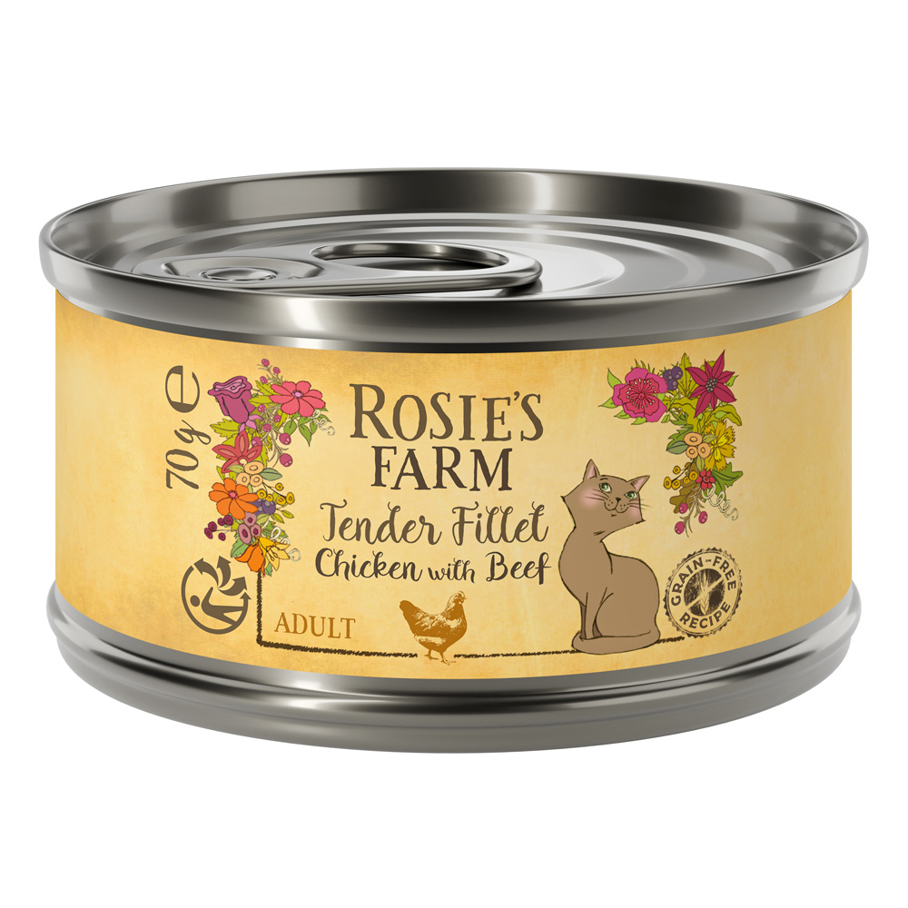 Rosie's Farm Tender Filet 12 x 70 g umido gatto - Pollo con Manzo