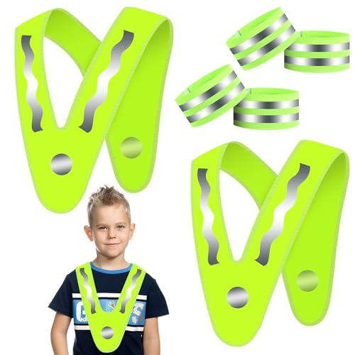 Giubbotto Luminoso Per Bambini Giubbotto Visibile Gilet Di Lavoro 2 Pezzi Gilet Alta Visibilità, 4 Catarifrangente Braccialetti Ciclismo, Jogging, Pas
