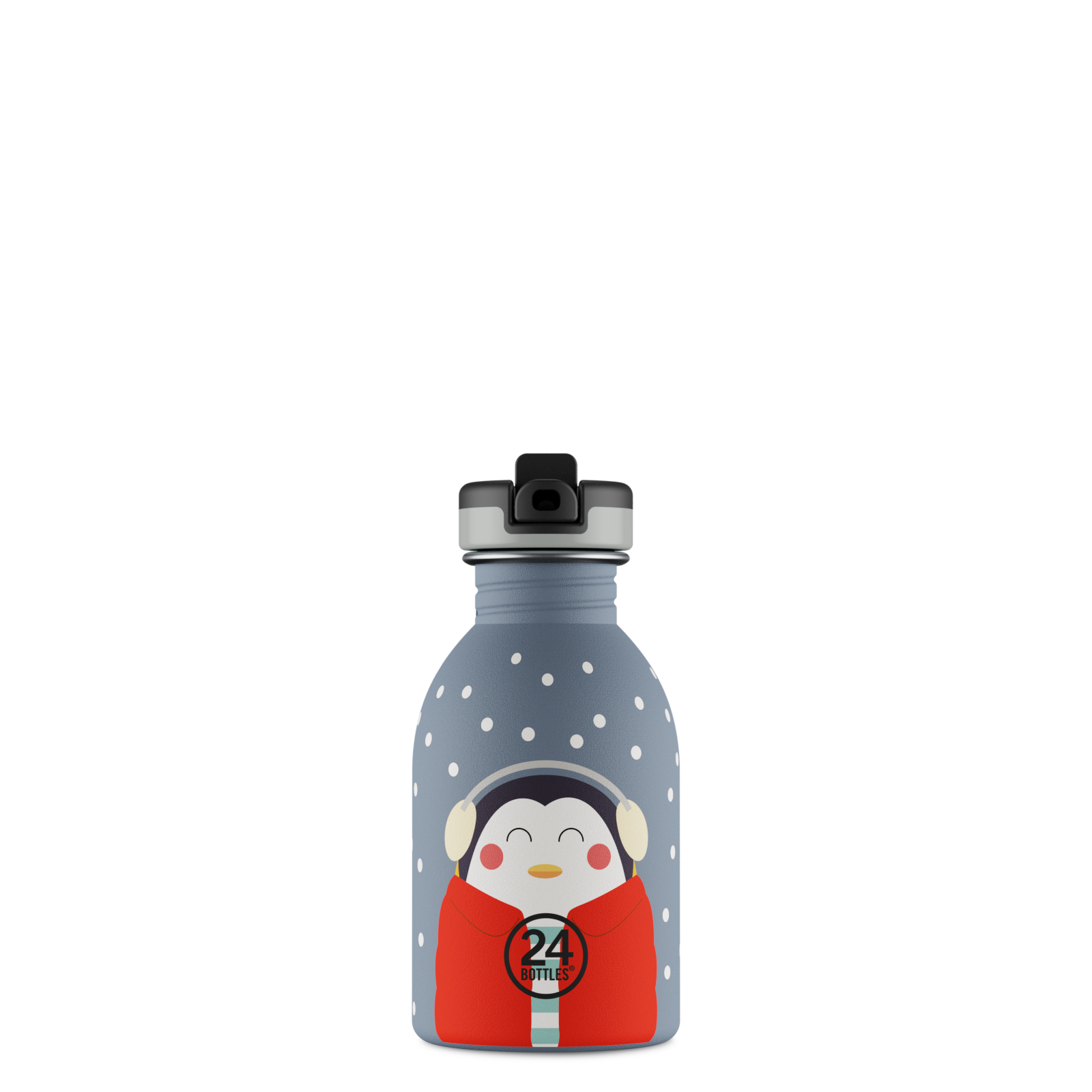 Boraccia per bambini con beccuccio, senza BPA 250 ml, Blu, Pinguino Felice, Personalizzabile, Kids Bottle Happy Penguin - 24Bottles