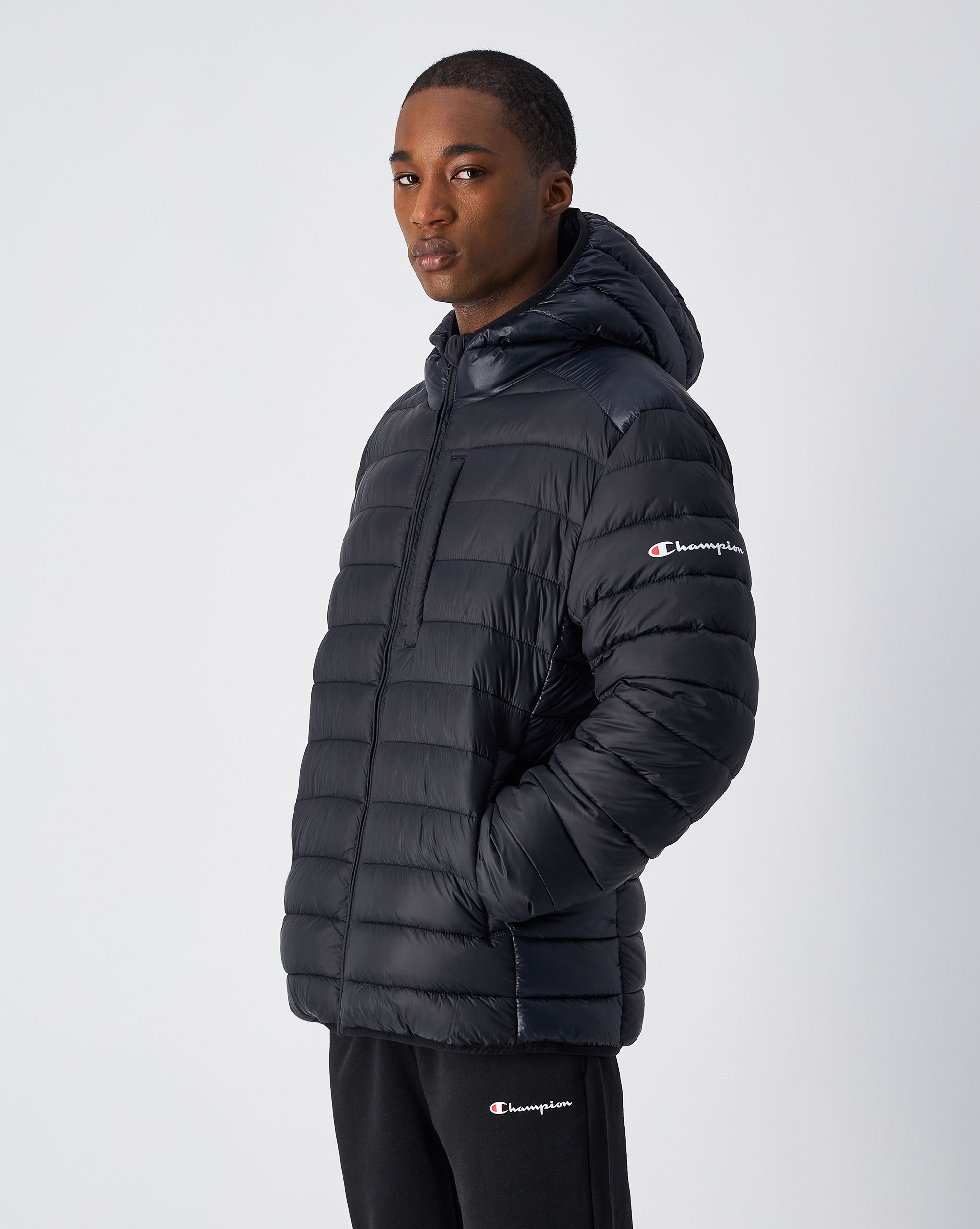 Giacca Piumino Con Cappuccio Outdoor Nero Uomo