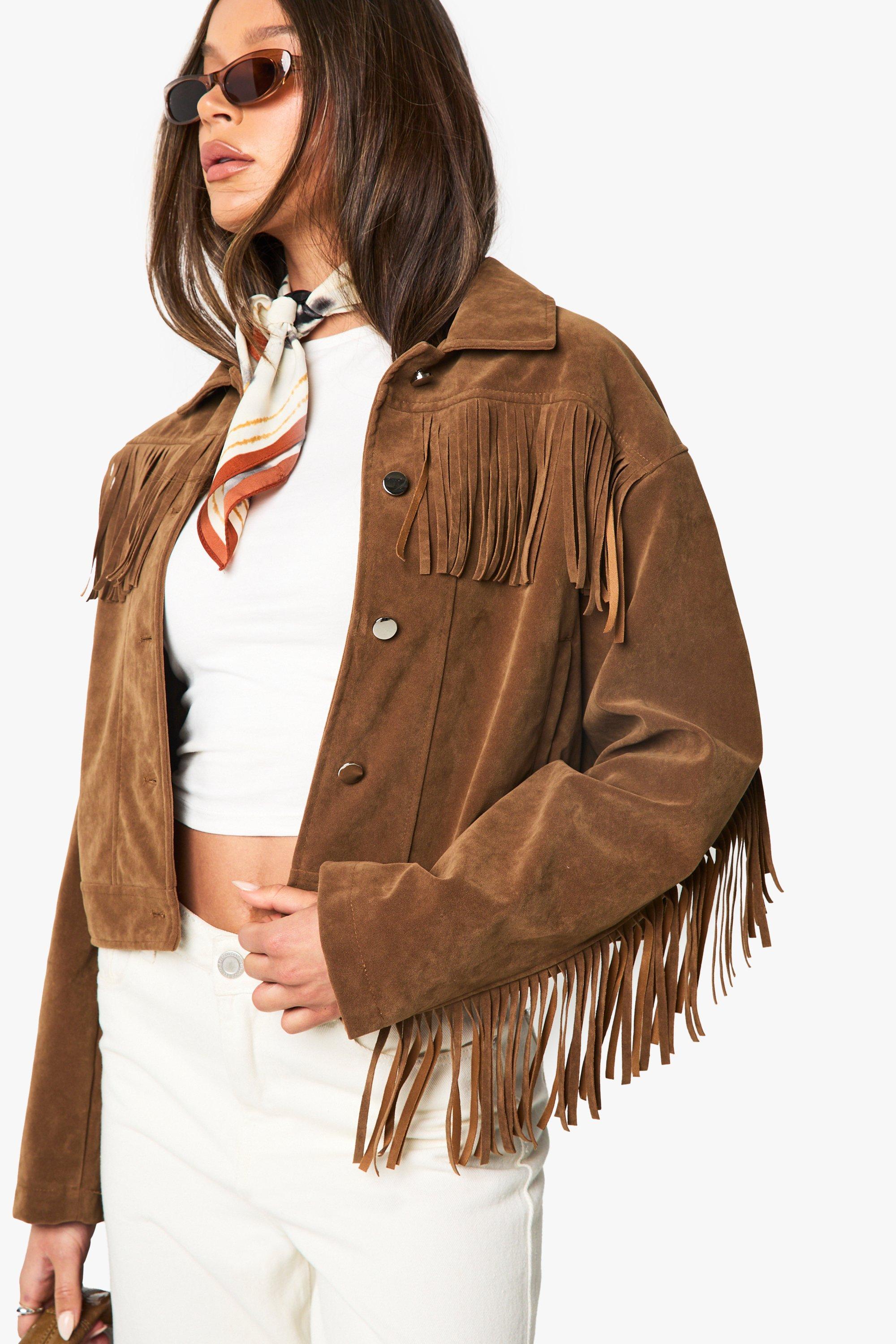 Giacca in suede con nappe, Brown