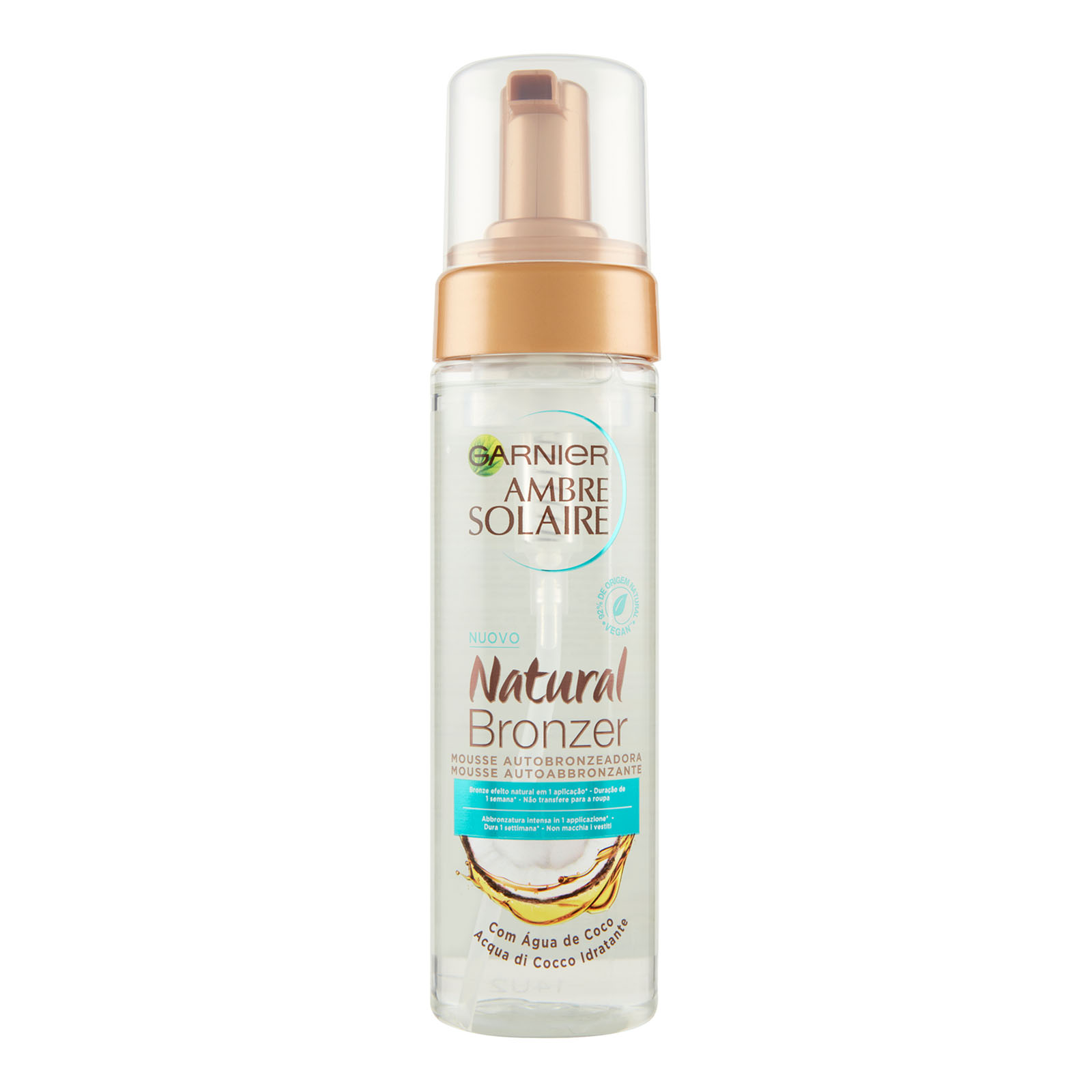 Ambre Solaire Mousse Autoabbronzante Natural Bronzer, Con Acqua Di Cocco Idratante 200 ml