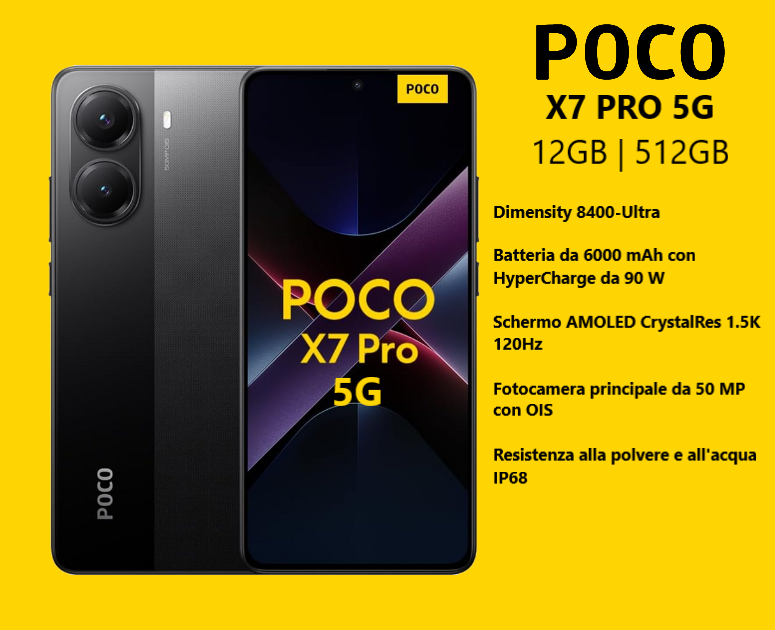 Poco X7 PRO 5G Smartphone 12GB Ram 512GB memoria Black DS 6.67" Eu