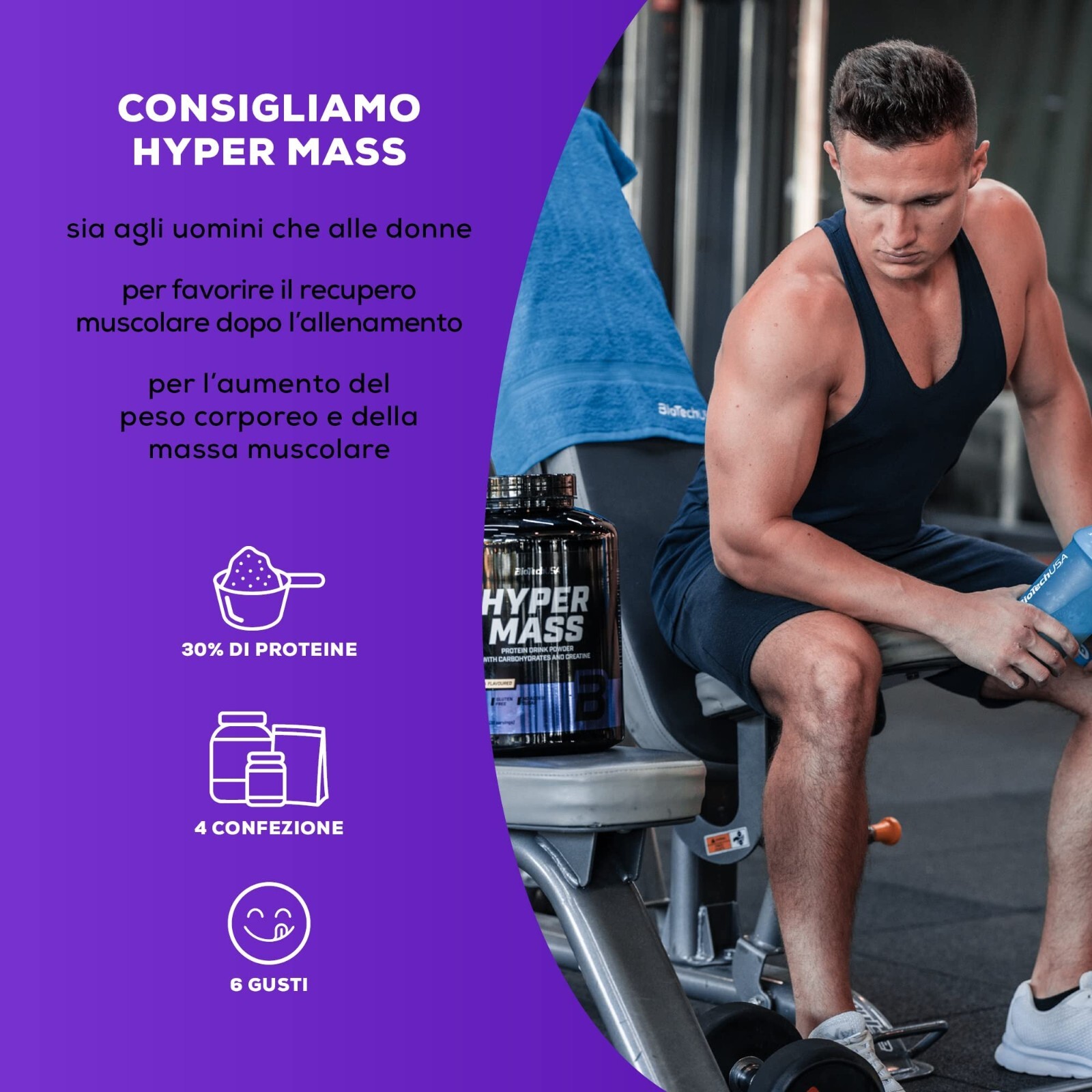 Biotech Hyper Mass Bevanda Proteica in Polvere, Carboidrati e Creatina, 2,270 g