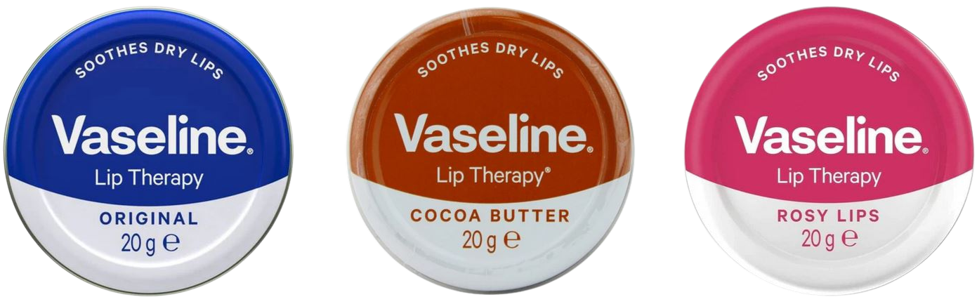 set 3 balsamo labbra Vaseline Lip Therapy Cocoa Butter / Rosy Lips / Original