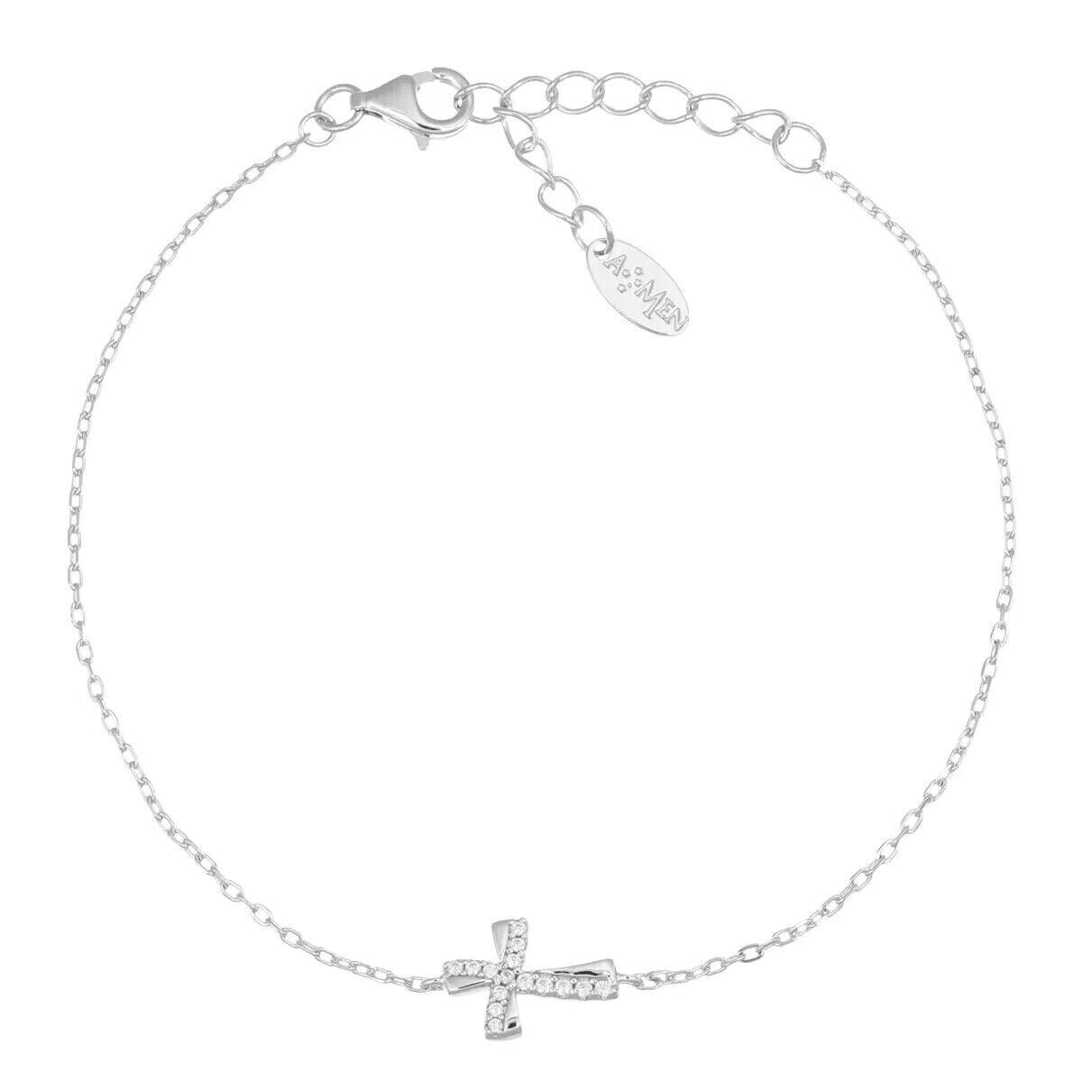 Bracciale DONNA AMEN Croce Ondulata Argento con Zirconi Bianchi BRCROBBZ (116)