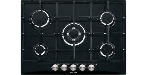 Piano Cottura 5 Fuochi Nero Glem Gas a Gas 1 Tripla Corona 70 cm Incasso GT755BK