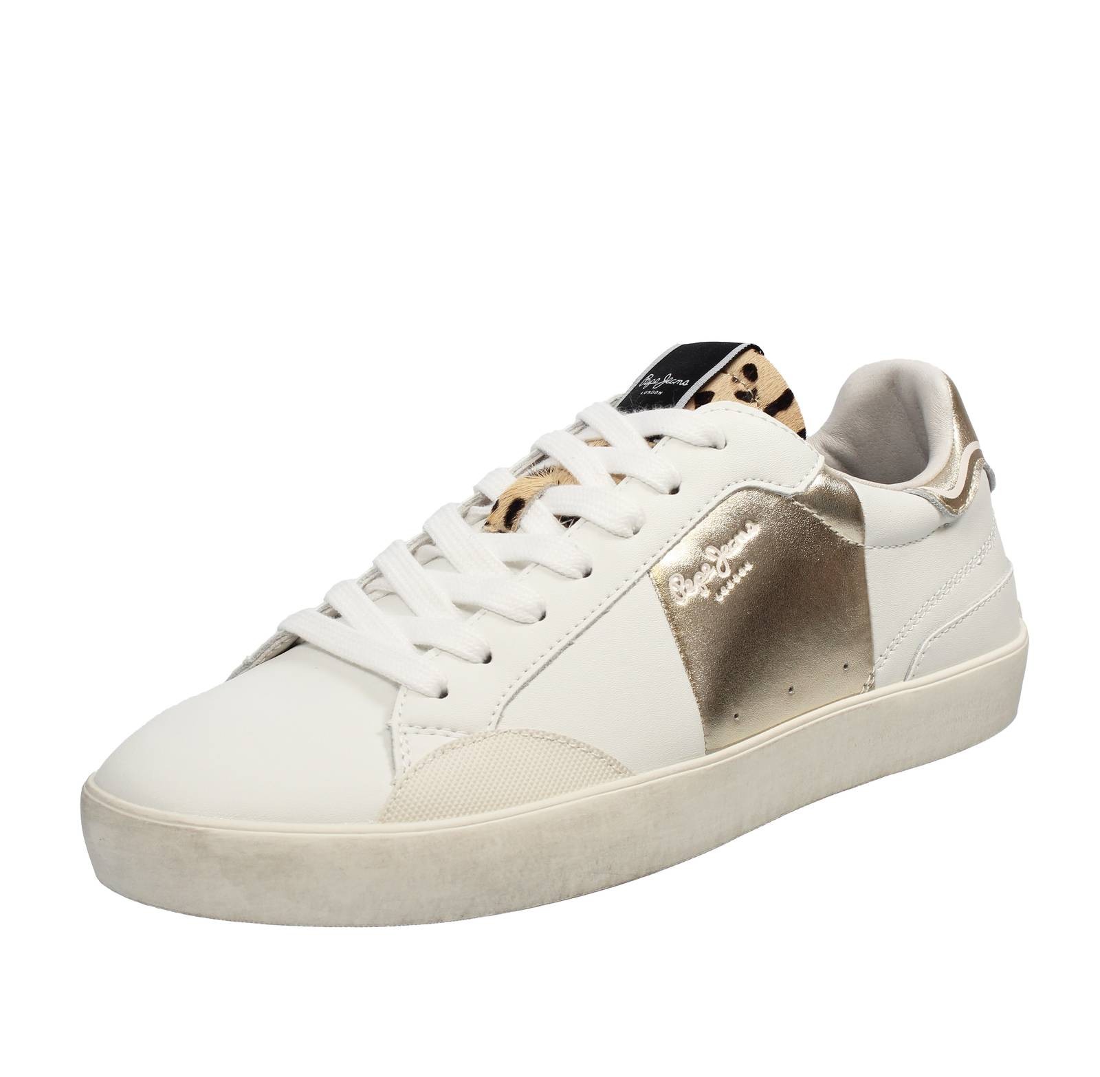 Pepe Jeans Lane Fun - Sneakers Basse In Pelle Bianco - Taglia 40 [26cm] Scarpe