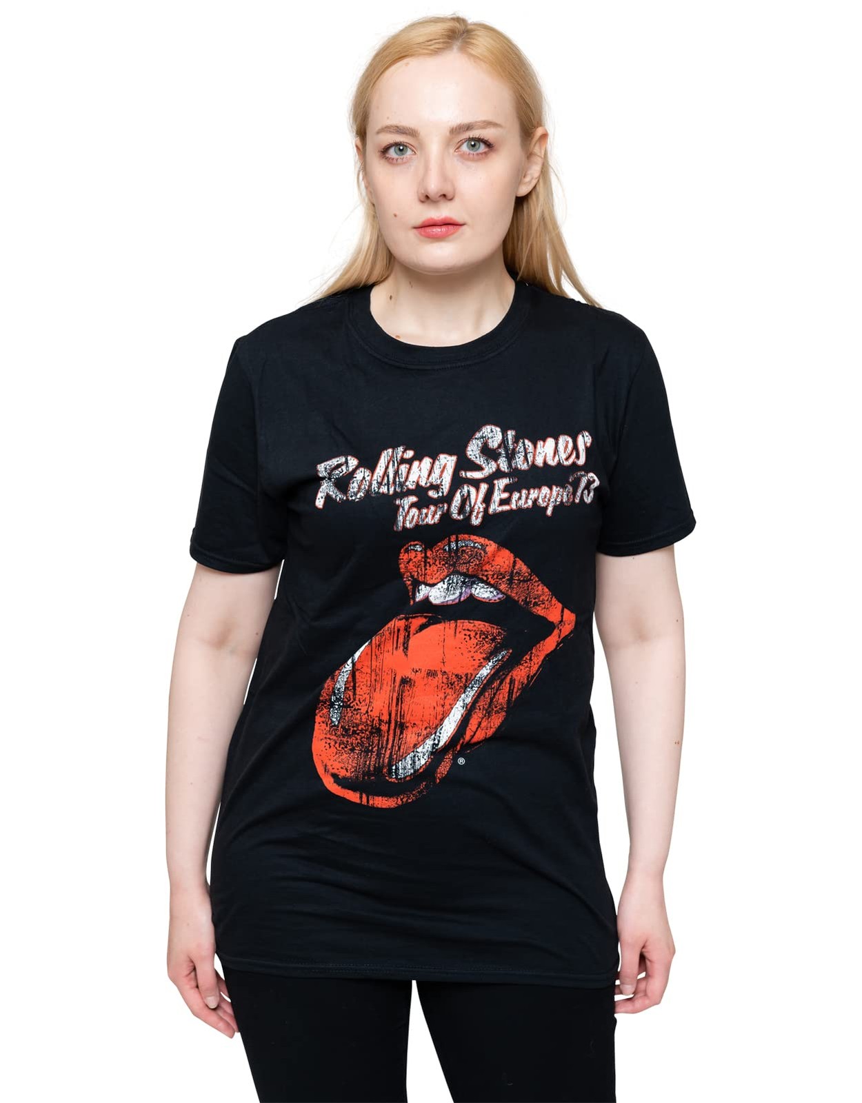 Rolling Stones The T Shirt Tour of Europe 73 Vintage Tongue Official Mens Black