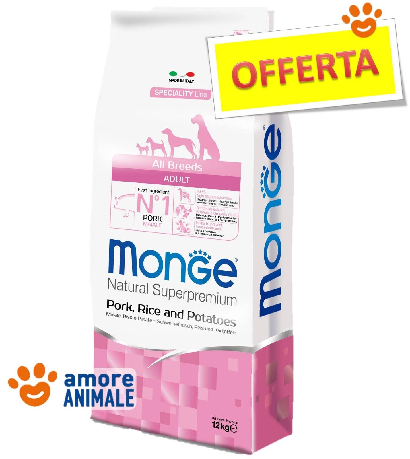 Monge All Breeds Adult Maiale e Riso da 12 kg - Pork e Rice Crocchette per cane