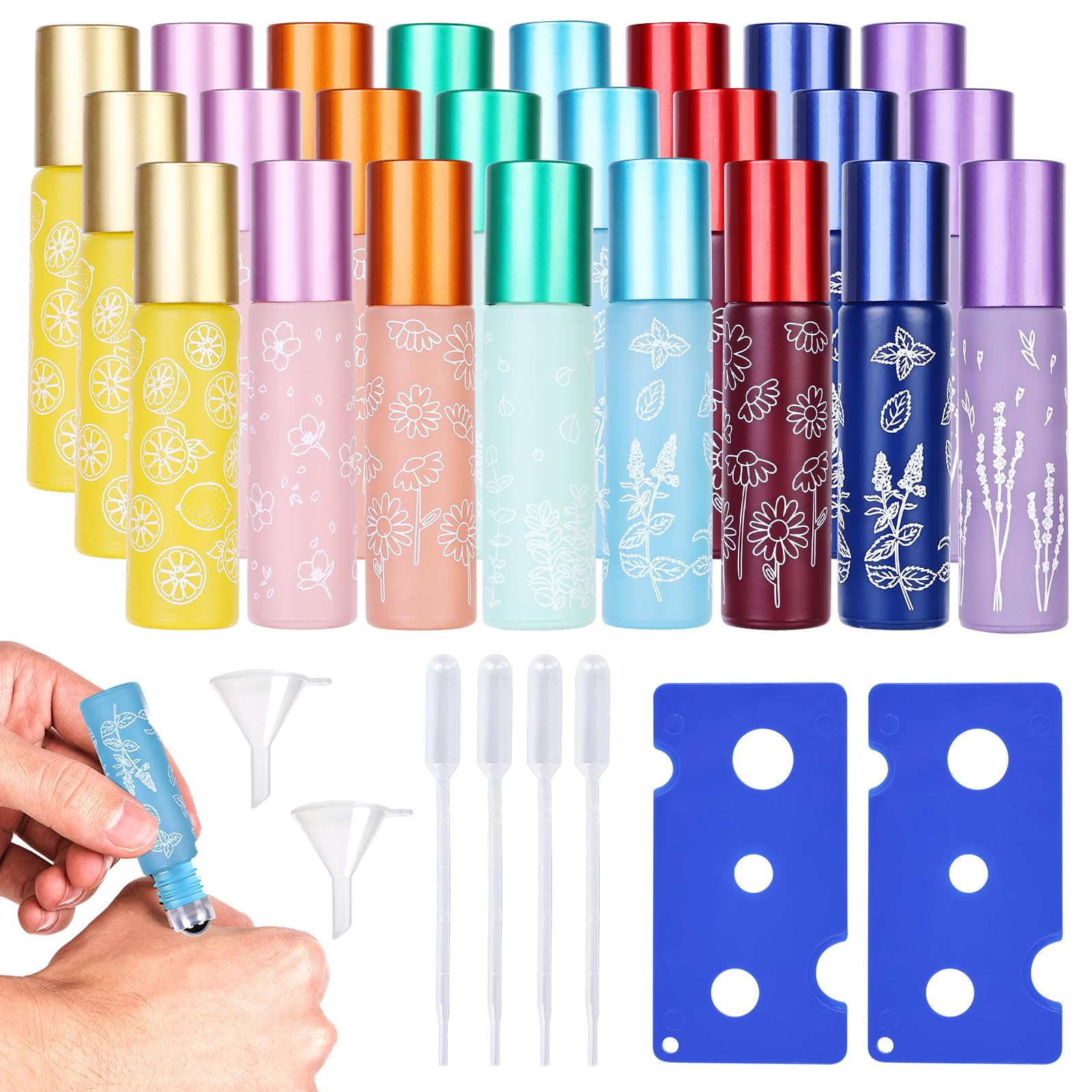 Roll on Vuoto, 24 Pezzi 10ml Colorato Flaconi Roll-On, Roll on Vuoto per (x9z)