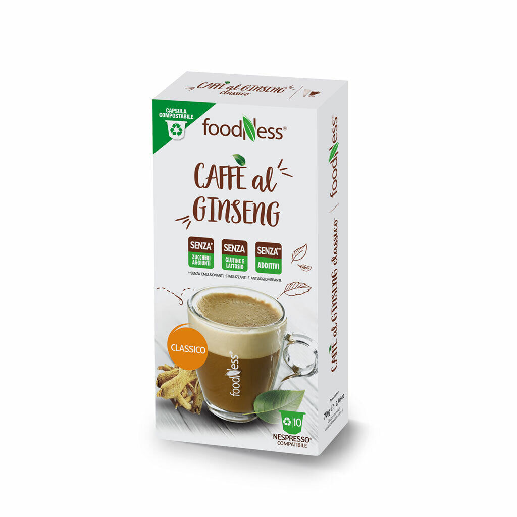 FOODNESS 10 Capsule Caffè Ginseng CLASSICO per NESPRESSO Senza Glutine Lattosio