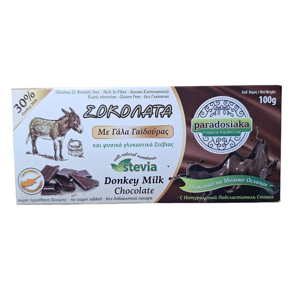 PARADOSIAKA Tavoletta di cioccolato al latte d'asino Stevia naturale dolce...