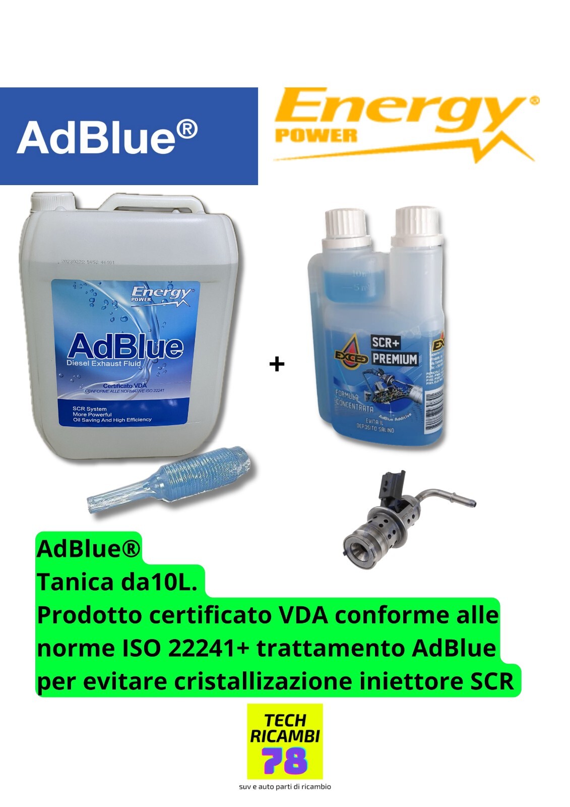 ADBLUE ENERGY ITALY VEICOLI € 5-6 TECNOLOGIA + additivo SCR AUTO tanica da 10L.