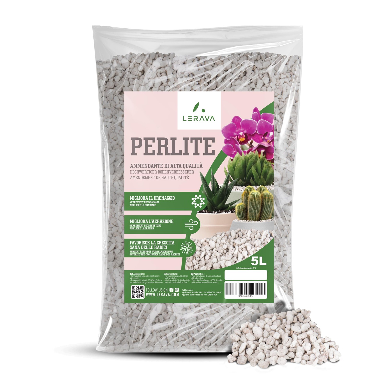 LERAVA® Perlite per piante in vaso [BIO] - 5L - Granulometria 2-6mm, perlite esp