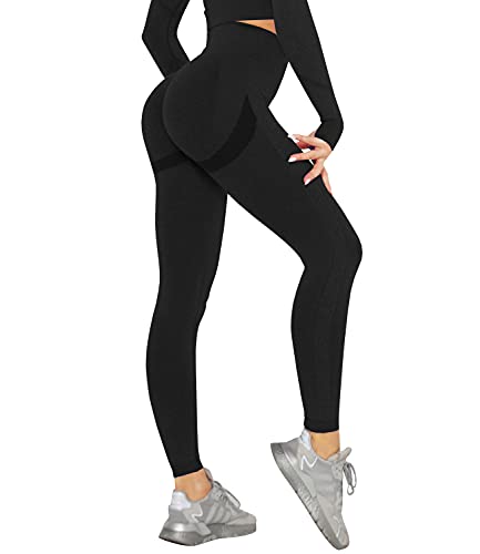 Durofit Leggins Donna Push Up Leggings Sportivi Vita Alta Anticellulite Pantaloni Palestra Per Fitness Yoga Pant Nero S