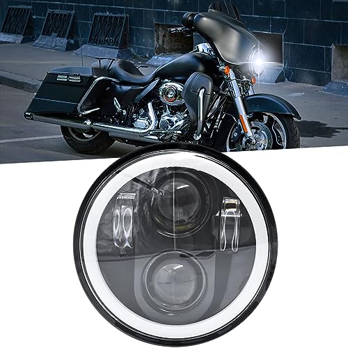 Aumotop Moto Fari Led 12000Lm Motociclo Fari 100W Angel Eyes 4 Modalità Per 9V-30V Moto, 6000K Bianchi / 3000K Ambra Faro Moto Fari Ring, Moto Fari Le
