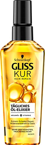 Gliss Kur Olio Per Capelli Elisir Quotidiano (75 Ml), Olio Per Capelli Secchi Nutre E Rifinisce I Capelli Senza Residui Grassi, Contiene Olio Di Argan