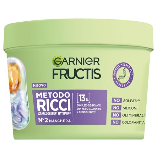 Garnier Fructis Maschera Idratante, Per Capelli Ricci Definiti Idratati E Morbidi, Arricchito Con Acido Ialuronico E Burro Di Karité, Metodo Ricci, 37