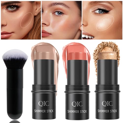 Kit Di Trucco In Stick Per Contorno 3 Pezzi, Sfumature Con Crema Bronzer Contour, Highlighter E Blush Stick, Facile Scolpire Le Guance Effetto Opaco E
