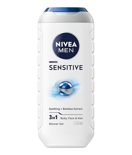Nivea Men Doccia Shampoo Sensitive 250 Ml, Docciaschiuma Uomo 3 In 1 Per Viso, Corpo E Capelli, Bagnoschiuma Uomo Delicato Con Estratto Di Bambù Lenit
