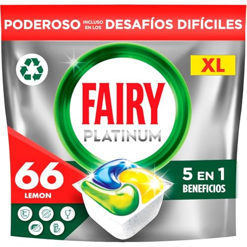 Fairy Platinum Detersivo Pastiglie Lavastoviglie, Brillantante, 66 Capsule Lavastoviglie, Limone, Con Sistema Di Prelavaggio Integrato, Efficace Nelle