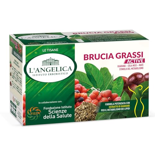 L'Angelica, 1 Astuccio Da 18 Filtri Di Tisane Brucia Grassi Active, Infuso Funzionale Con Guaranà Cola Noci E Maté, Per Il Metabolismo Dei Lipidi