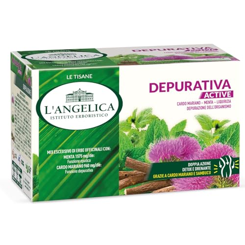 L'Angelica, 1 Astuccio Da 18 Filtri Di Tisane Depurative Active, Infuso Funzionale Detox Con Cardo Mariano Menta E Liquirizia, Per Favorire La Depuraz