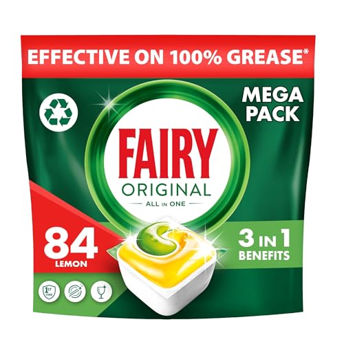 Fairy Detersivo Pastiglie Lavastoviglie Brillantante, 84 Capsule Lavastoviglie, Original Limone, Azione Pulente Al Primo Lavaggio, Efficace Sul Grasso