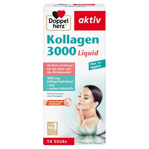 Collagene Idrolizzato 3000Mg Liquido - Pelle + Il Tessuto Connettivo - Con Biotina, Zinco, Manganese, Vitamine - 14 Buste – Doppelherz
