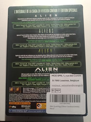 Coffret Alien Quadrilogie : Le Huitième Passager ; Aliens, Le Retour ; Alien 3 ; La Résurrection