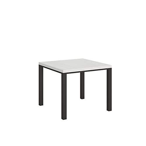 Tavolo Everyday Libra Bianco Frassino 90X90 Allungato 90X180 Telaio E Gambe Antracite