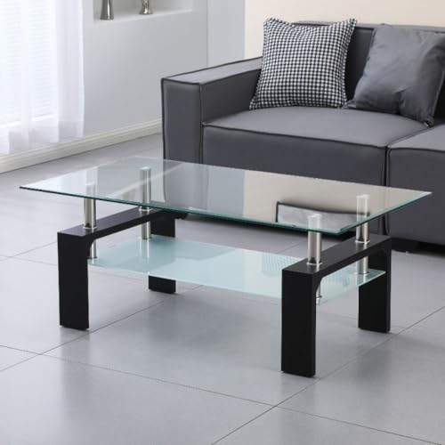 Indomita Tavolino Nero Con Due Ripiani In Vetro Titania 110X60X44H