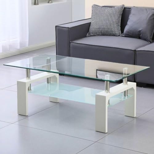 Indomita Tavolino Bianco Con Due Ripiani In Vetro Titania 110X60X44H