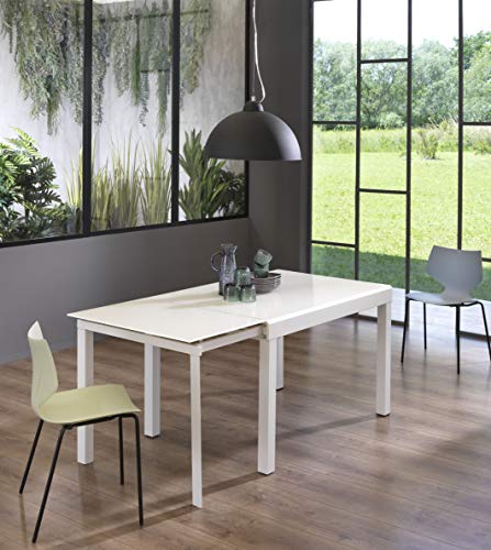 Stones Home Furniture Executive - Tavolo Allungabile (120/175/230/290/350 X 83 Cm) In Vetro Temperato Bianco