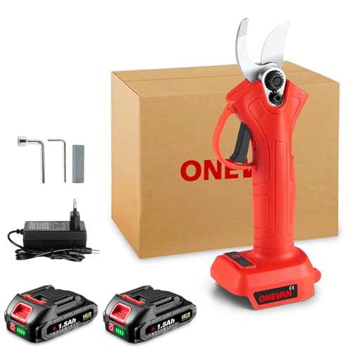 Onevan Forbici Potatura A Batteria, 30 Mm Cesoie A Batteria Per Potatura Con 2 Batterie Da 1500Mah, Motore Brushless, Forbici Potatura Elettriche Per