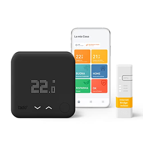 Tado° Kit Base – Termostato Intelligente Cablato V3+ – Black Edition - Termostato Digitale Per Caldaia – Cronotermostato – Termostato Intelligente, Co
