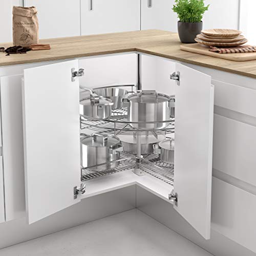 Menage Confort Giratoria 270º Vassoio Per Armadio Angolare Da Cucina, Metallo, Acciaio Cromato, Diametro 700 Mm/Altezza 730-780 Mm