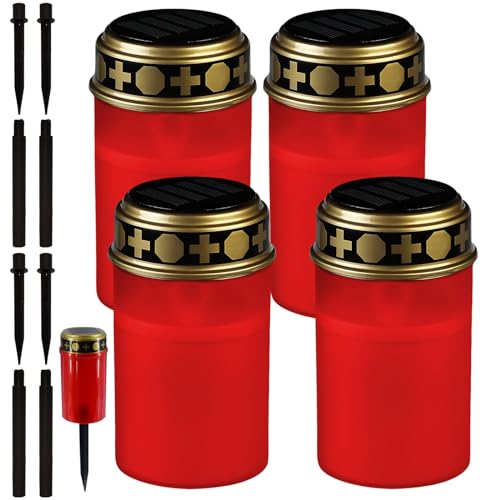 Vegena Lumini Cimitero Led, Lume Funerale A Led, Lumino Cimitero Impermeabile, 4 Pezzi Lumino Led Per Cimitero, Lumini Cimitero Led Batteria, Lumino E