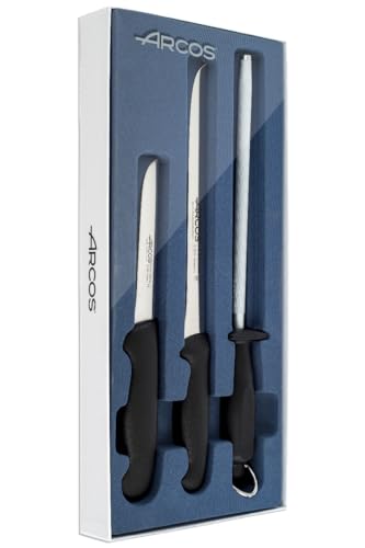 Arcos 2900 - Set Di Prosciutto 3 Pezzi - Acciaio Inossidabile - Manico Polipropilene - Colore Nero (Copri Prosciutto Regalo)