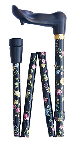 Bastone Da Passeggio Ortopedico Pieghevole Regolabile – (82-92 Cm) Nero Floreale Destro 4671R