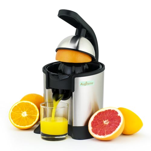 Augosma Spremiagrumi Elettrico Di Alta Qualità, Adatto Per Arance, Limoni E Pompelmi, Acciaio Inox Spazzolato, Facile Da Pulire E Utilizzare (Nero+Arg