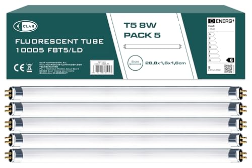 Clar - 8W T5, Tube Fluorescent, Tubes Fluorescents, Tube Neon 30 Cm, Tube Néon, Lampade Fluorescenti, Lampadine T5, 28,8 X 1,6 Cm (8 Watts T5, Pack 5)