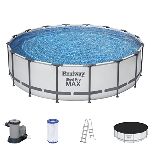 Bestway Steel Pro Max Frame Pool Set Completo Con Pompa Filtro Ø 488 X 122 Cm, Grigio Chiaro, Rotondo