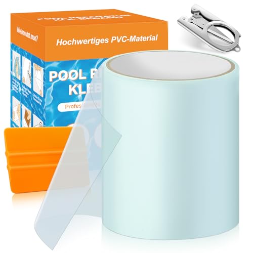 Hymarvo Kit Riparazione Piscina, 10X150Cm Toppe Per Piscina Fuori Terra, Pvc Riparazione Piscina Gonfiabile,Nastro Ripara Piscina Liner Pezze Per La P