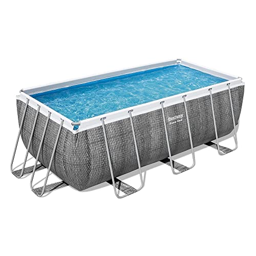 Bestway Power Steel Frame Set Piscina Con Pompa Filtro 412 X 201 X 122 Cm, Effetto Rattan (Grigio Ardesia), Rettangolare