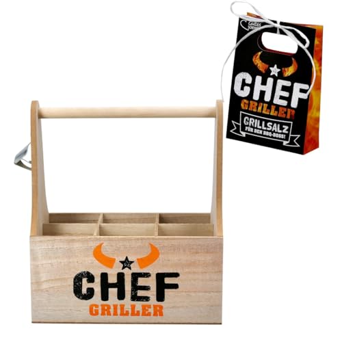 Cult At Home Borsa Portabottiglie Da Uomo Per 6 Bottiglie, Set Regalo Da Uomo, Con Scritta Chefgriller, Beige/Nero, Moderno